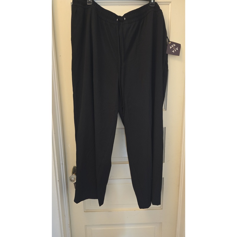 Ava & Viv Black Wide Leg Pants Plus Size 3X Elastic Waist Drawstring Trousers